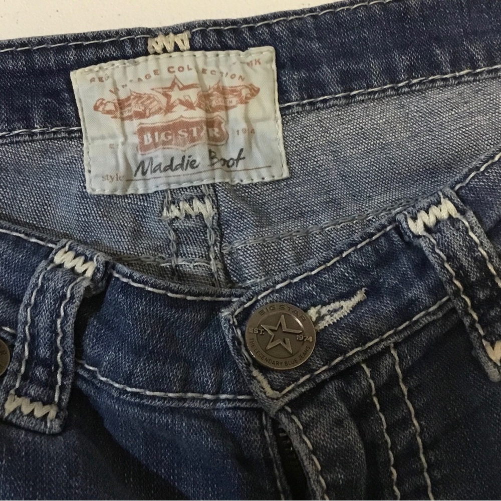 Big Star Women's Distressed Blue Denim Jeans with Embellishment Pocket - Picture 8 of 16